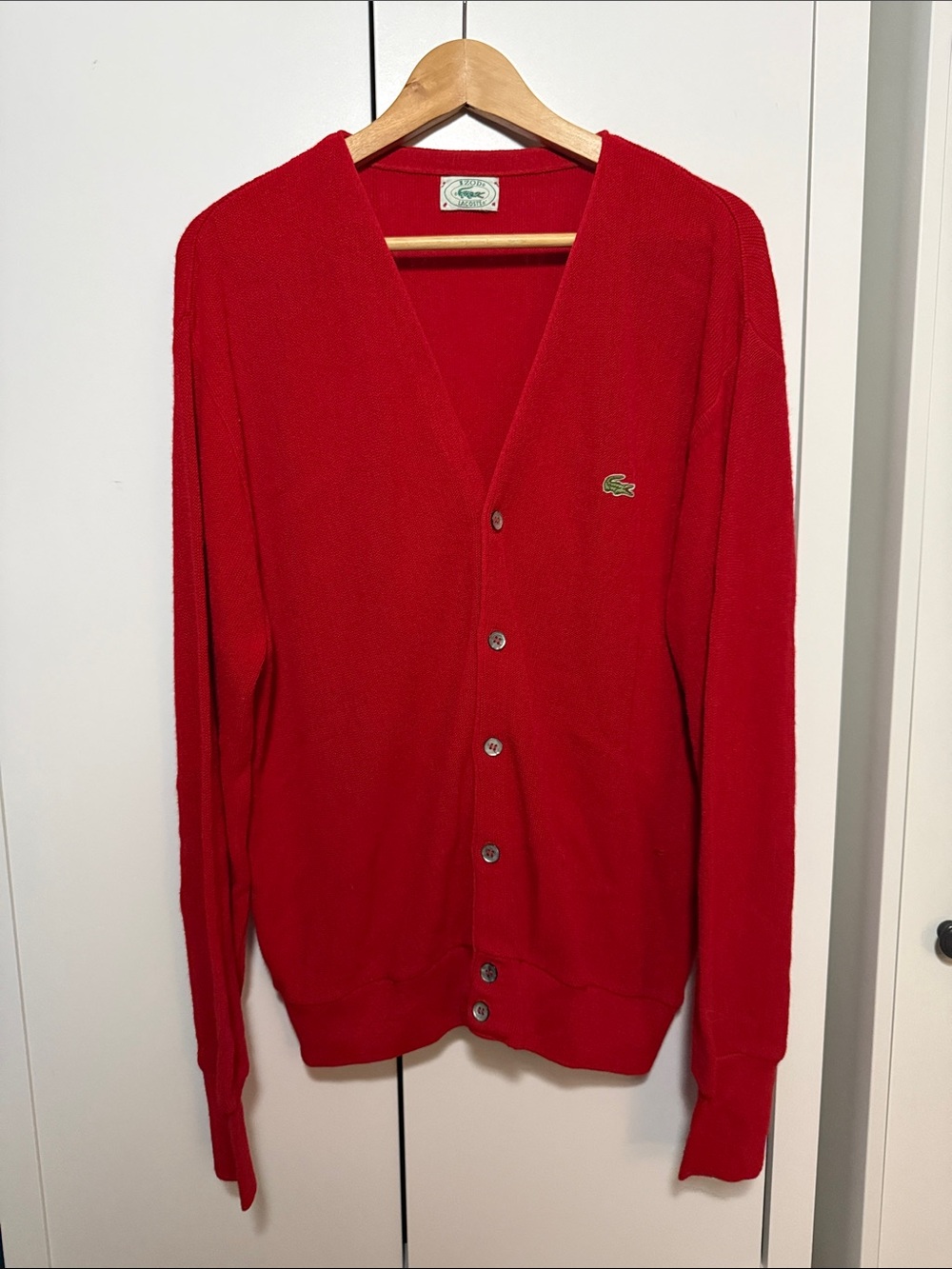 Lacoste Red V‑Neck Button Cardigan